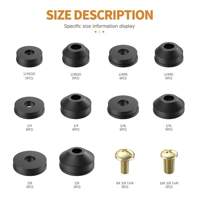 Faucet Washers, 58-Pack Flat and Beveled Rubber Faucet Washers and Brass Screws Assortment Replacement Kit