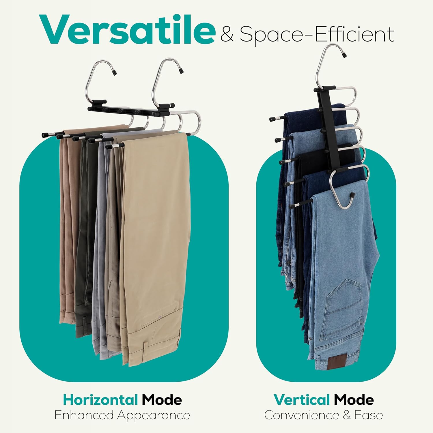 2 Pack Pants Hangers Space Saving - Clothes Hanger with Stainless Steel Hook & Anti-Slip Design - Closet Organizer for Jeans, Trousers, Skirts, Scarf & Slacks — image 5