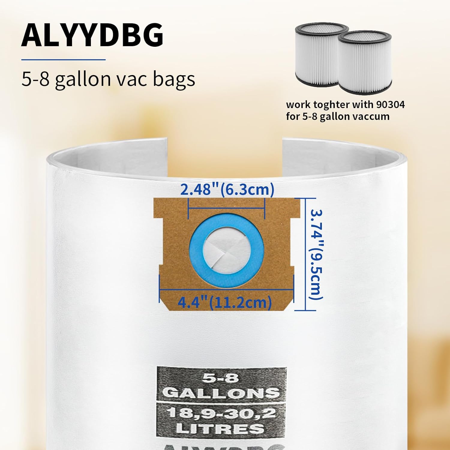 Universal 5-8 Gallon Vac Bags for 2-1/2 Inch Port Canister, Type E 90661 9066166, Type H 90671 9067133; VF2004, VHBS VDBS High- Efficiency Disposable Vacuum — image 3