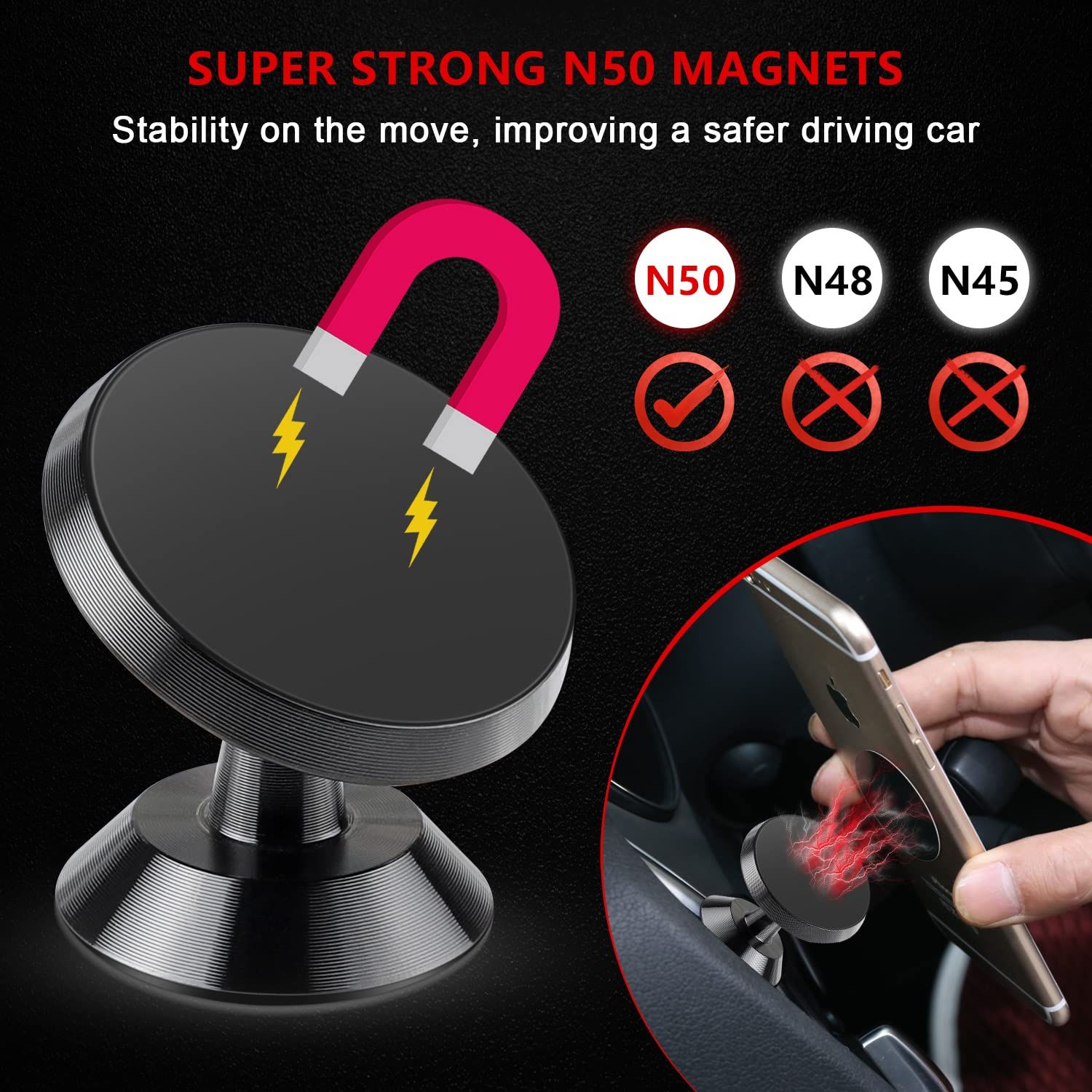 2 Pack Car Magnetic Phone Mount, Car Phone Holder for Dashboard, 360° Adjustable Magnet Cell Phone Mount Universal Dashboard Car — image 3