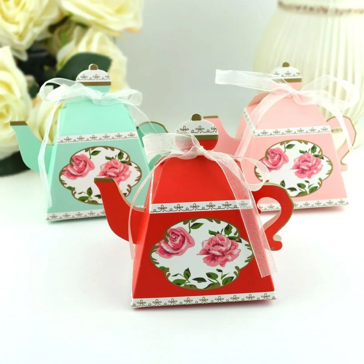 50Pcs Teapot Candy Boxes Wedding Favor Gift Packaging Tea Party Decorations - White — image 6