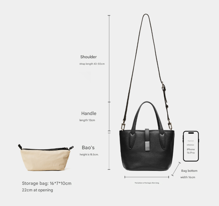 Black Women's Vegetable Tanned Leather Bucket Bag Minimalist Crossbody Handbag with Inner Canvas Pouch for Work Daily Use โ image 3