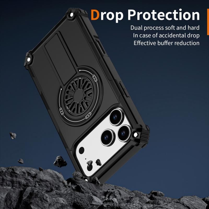 Armor Heavy Duty Magnetic Rotating Ring Kickstand Phone Case For iPhone 15 Pro, Anti-Drop Protective Cover In Black โ image 5