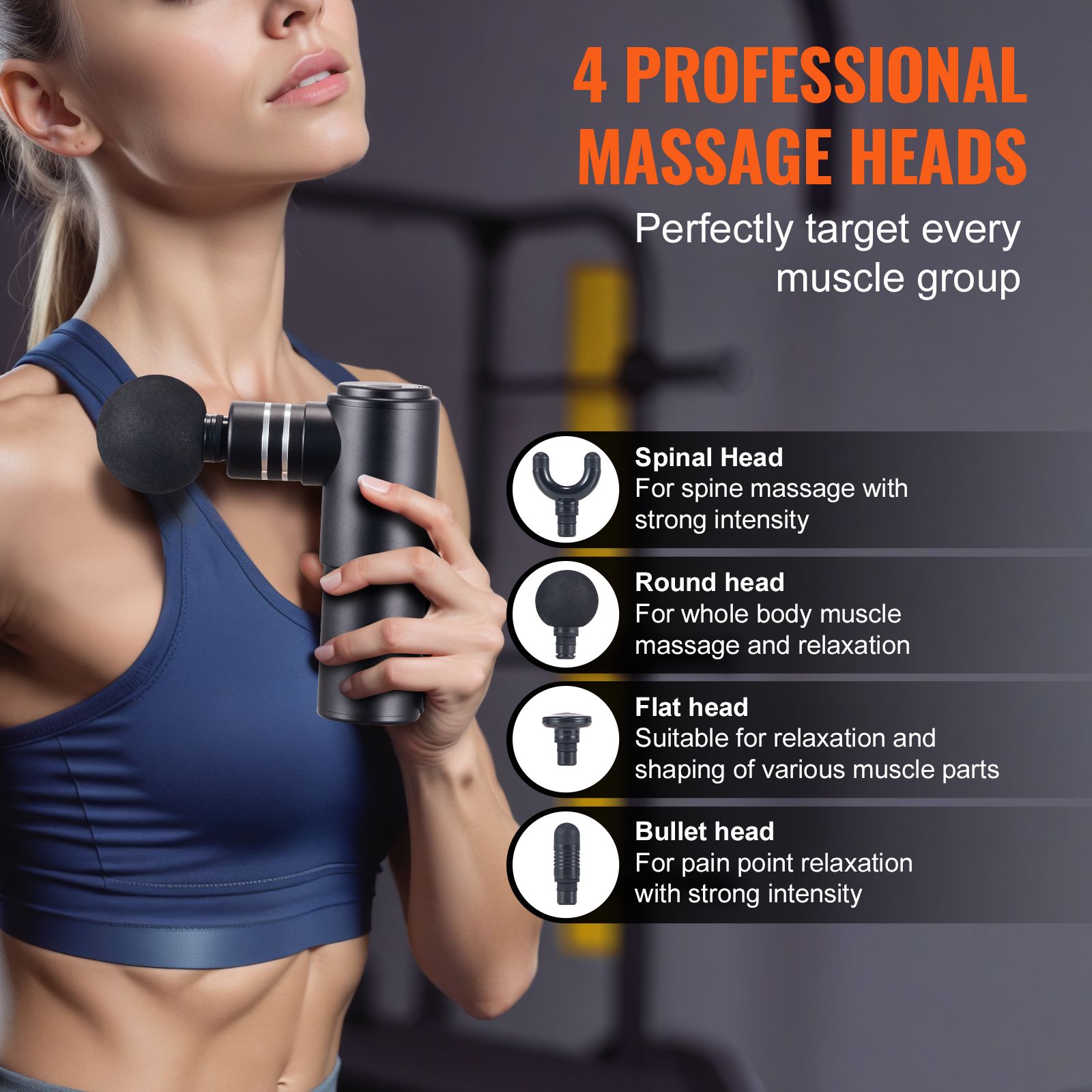 Massage Gun Deep Tissue, Percussion Muscle Massager for Athletes - with 4 Speed Levels & 4 Massage Heads, 12V 2500mAh Batteries, Handheld Electric Massage Gun — image 5