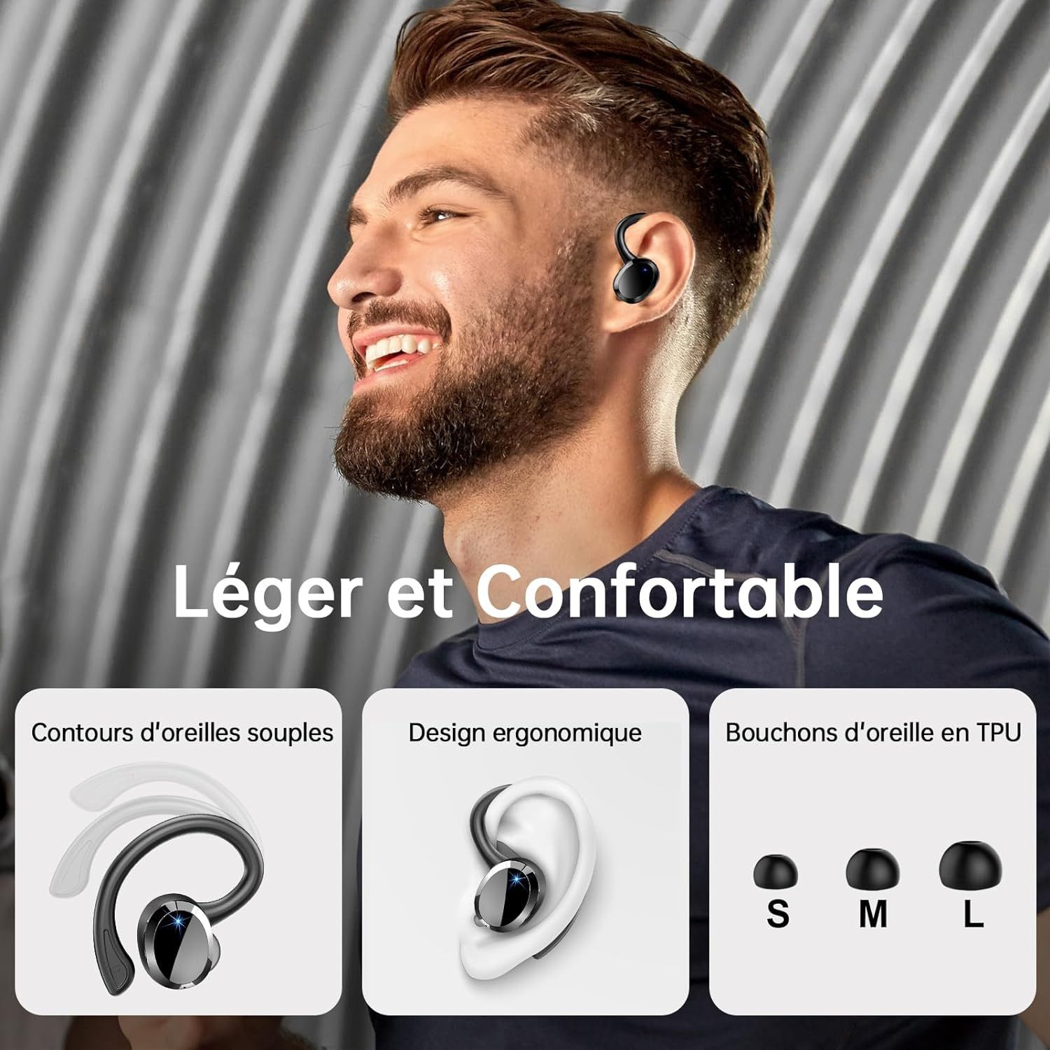 Wireless Earbuds Sport Bluetooth 5.3 Headphones 3D Bass Hi-Fi Stereo Over Ear Buds, 48H Noise Cancelling Headset with Earhook,Earphones Workout Running Gym for — image 4