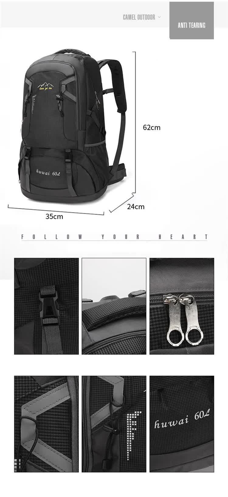 Large 60L Green Waterproof Hiking Backpack for Travel, Camping, and Outdoor Adventures - Durable and Lightweight โ image 2