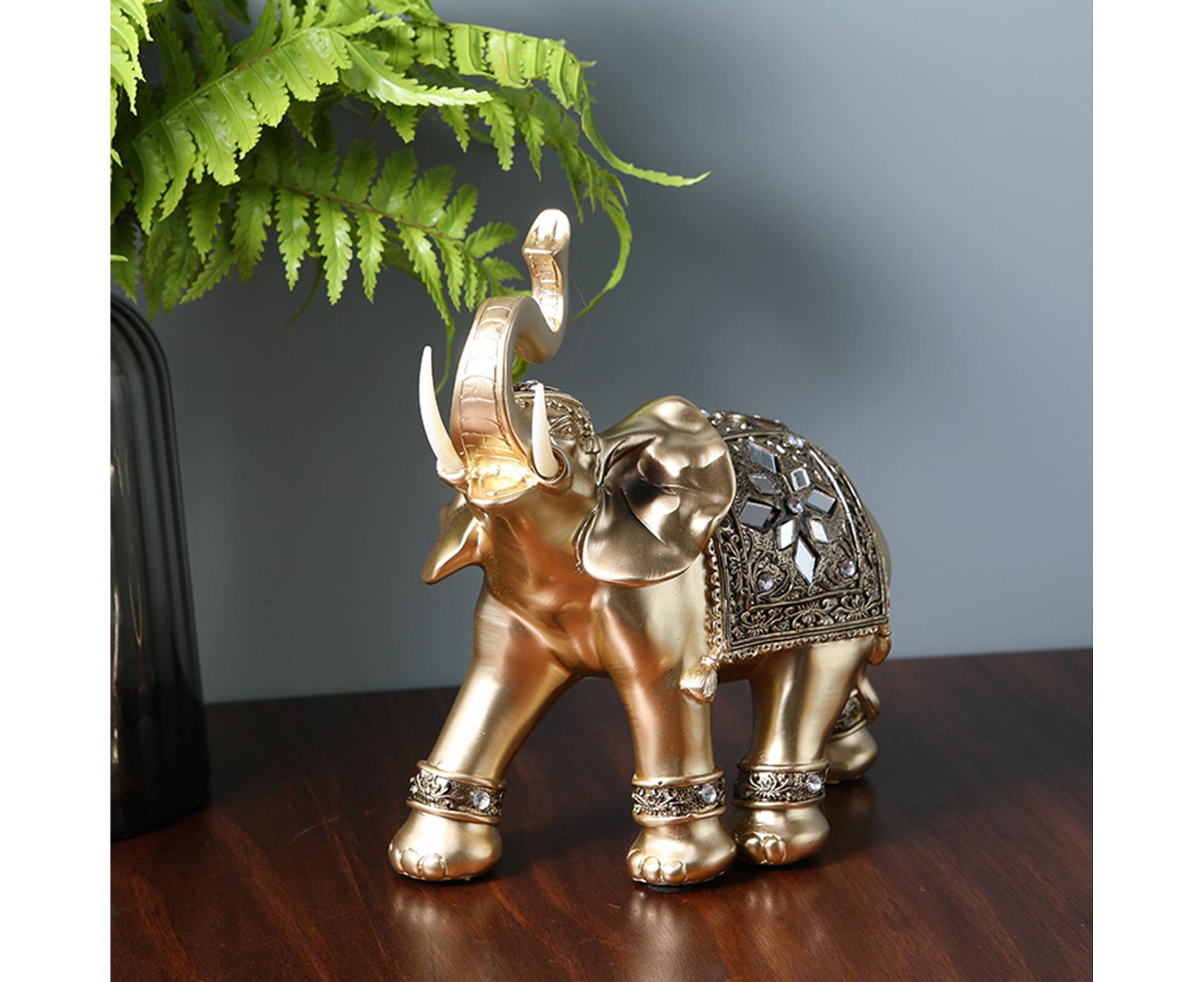 Eye-catching Elephant Figurine Fine Symbol Resin Elegant Elephant Trunk Sculpture for Home-Golden S — image 5