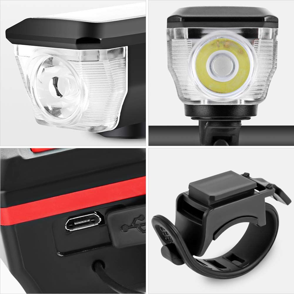 Bicycle headlamp,Charging Bike Light Bicycle Bell Horn Lamp Bike Flashlight Bike Front Light USB/Solar-Charged Rechargeable — image 3