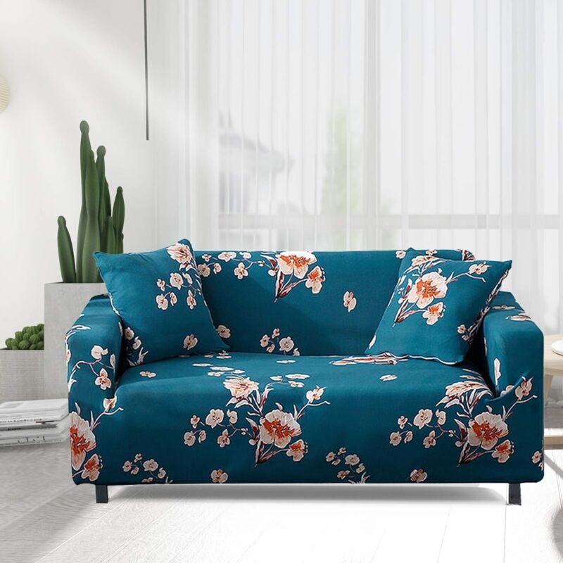 3 Seater Stretch Sofa Cover with Armrests Elastic Furniture Protector Blue Flower — image 4