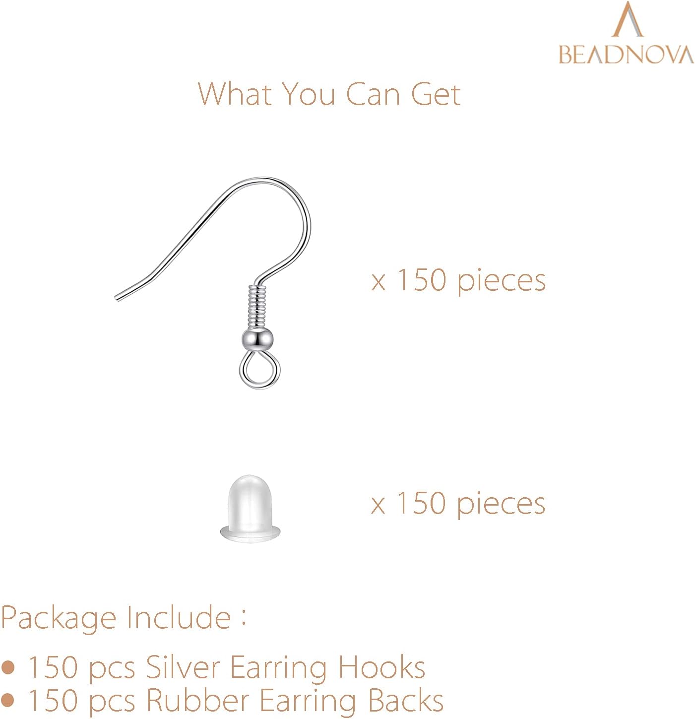 Fish Hook Earring Hooks 150pcs Earring Findings with Backs for Ear Wire Supplies Ear Post Making DIY (150pcs Silver Earrwires and 150 pcs Backs, Total 300pcs) — image 3