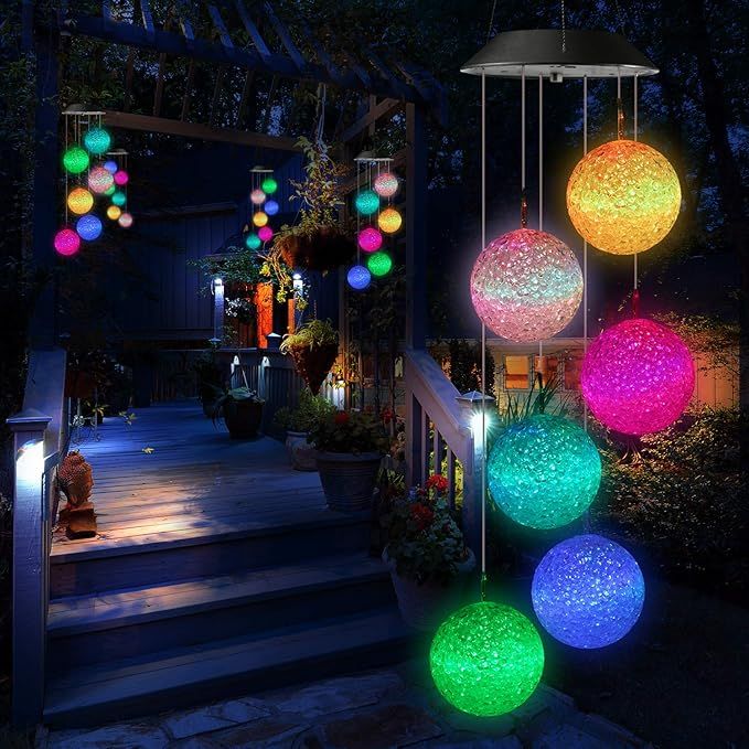 Solar Wind Chime, Color Changing Ball Wind Chimes, LED Decorative Mobile, Gifts for Mom Grandma, Waterproof Outdoor Solar Lights for Garden, Patio, Party — image 5