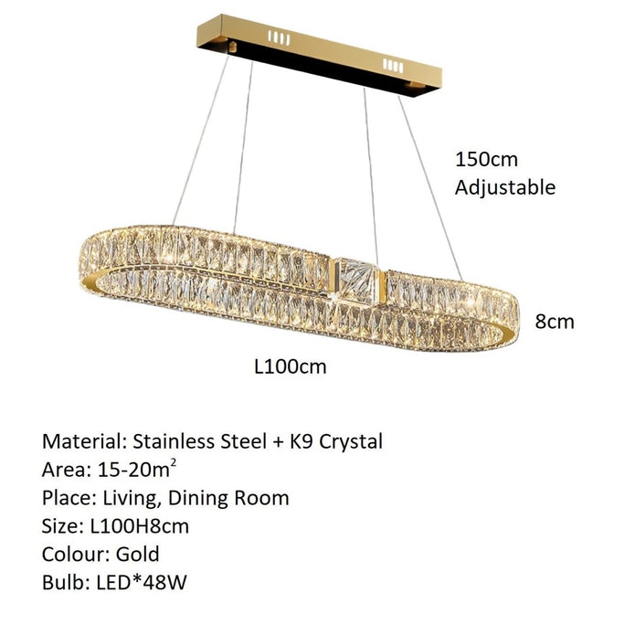 BAMDECOR C3319 Modern Linear Crystal Chandeliers Lighting Fixtures Contemporary Round Chandelier Lighting Fixtures Crystal Pendant Ceiling Lights(Gold-Oval — image 6