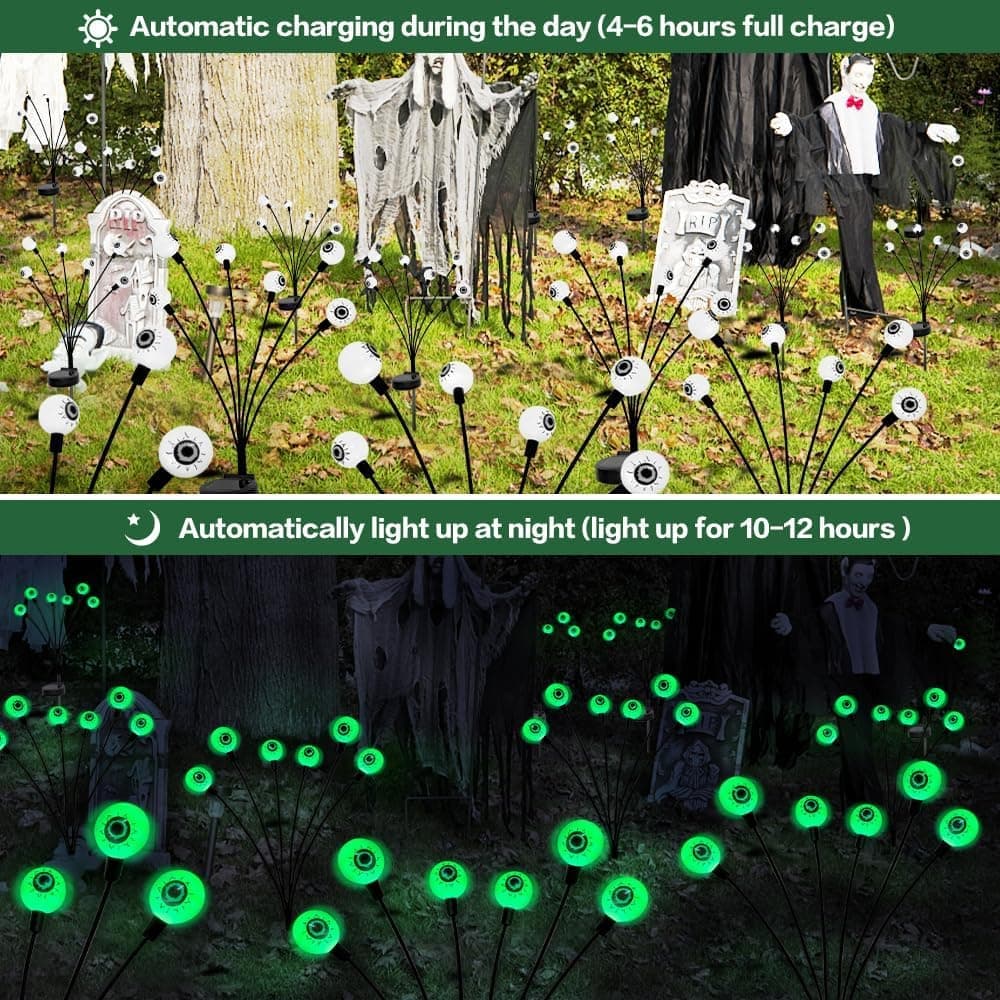 4-Pack Solar Halloween Eye Lights for Garden and Patio Decoration, Waterproof, 1/4, Green — image 4