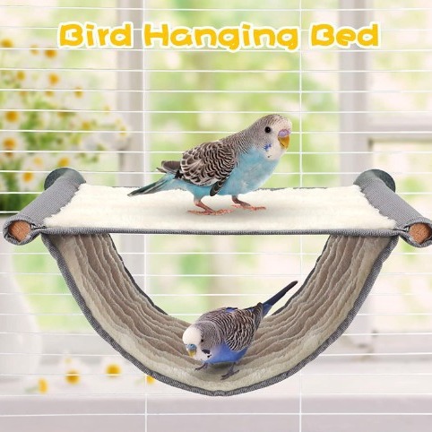 2-Pack White Bird Hammock Bed for Parrots, Budgies, and Small Pets – Warm, Soft, Washable Hanging Nest with Easy Installation for Cage or Window Use(Size: L) — image 3