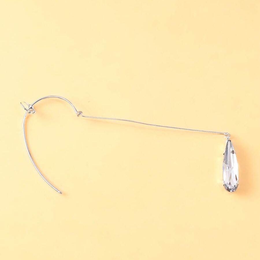 1pc Luxurious Teardrop Ear Clip, Water Drop Design with Simulated Rhinestones, Silver-Plated Elegant Ear Jewelry, Perfect Gift for Mom Silvery — image 2