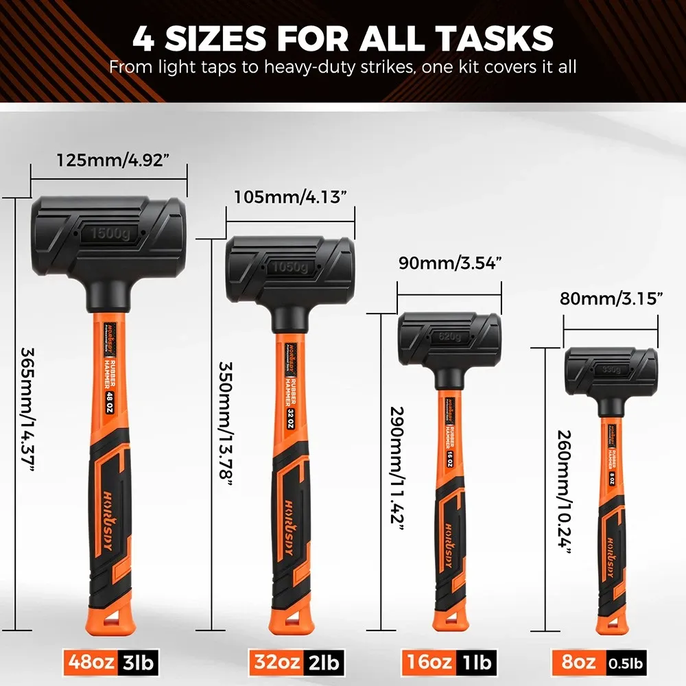 HORUSDY 4PCS Dead Blow Hammer Set Steel Shot Non-Slip Grip Carpentry & Tile โ image 2