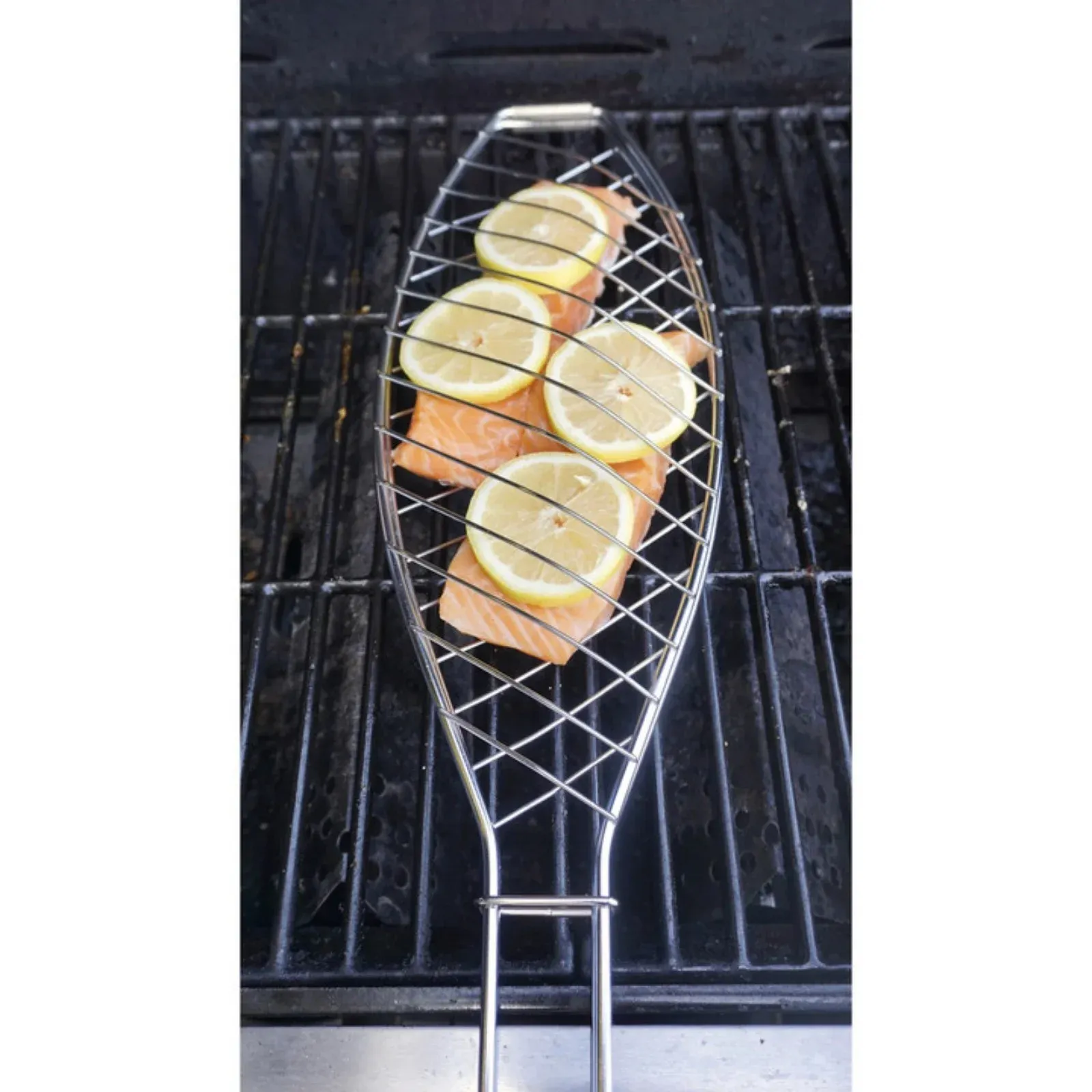 Stainless Steel Folding Fish Grill Basket With Wooden Handle, Non Stick BBQ Basket for Vegetables Fish Meat Steak Shrimp, 12.2 x 5.9 in โ image 4