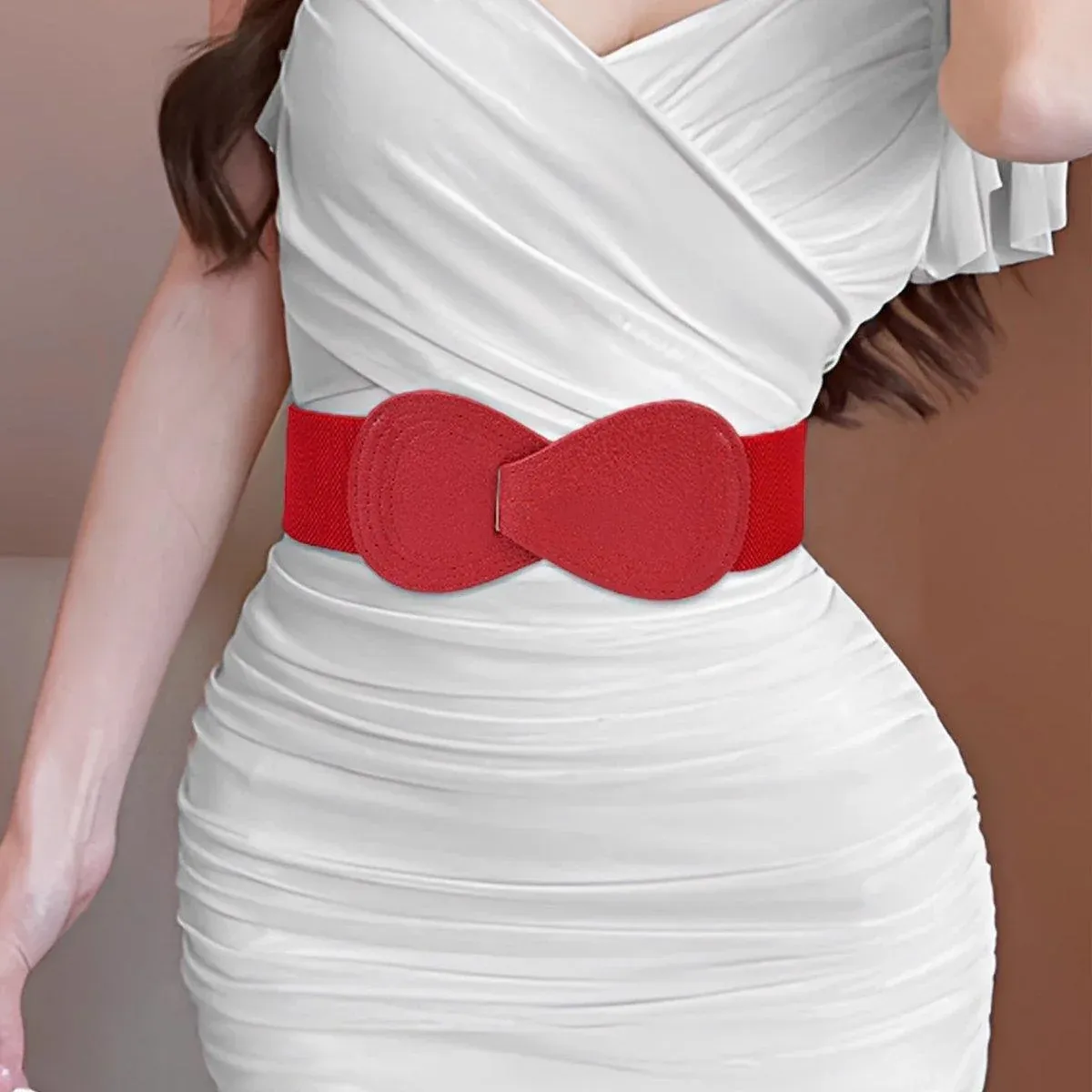 Fashion Belt Red Elastic Waist Cover Wide Belt Women Black Elastic Bow Decoration - White β image 5