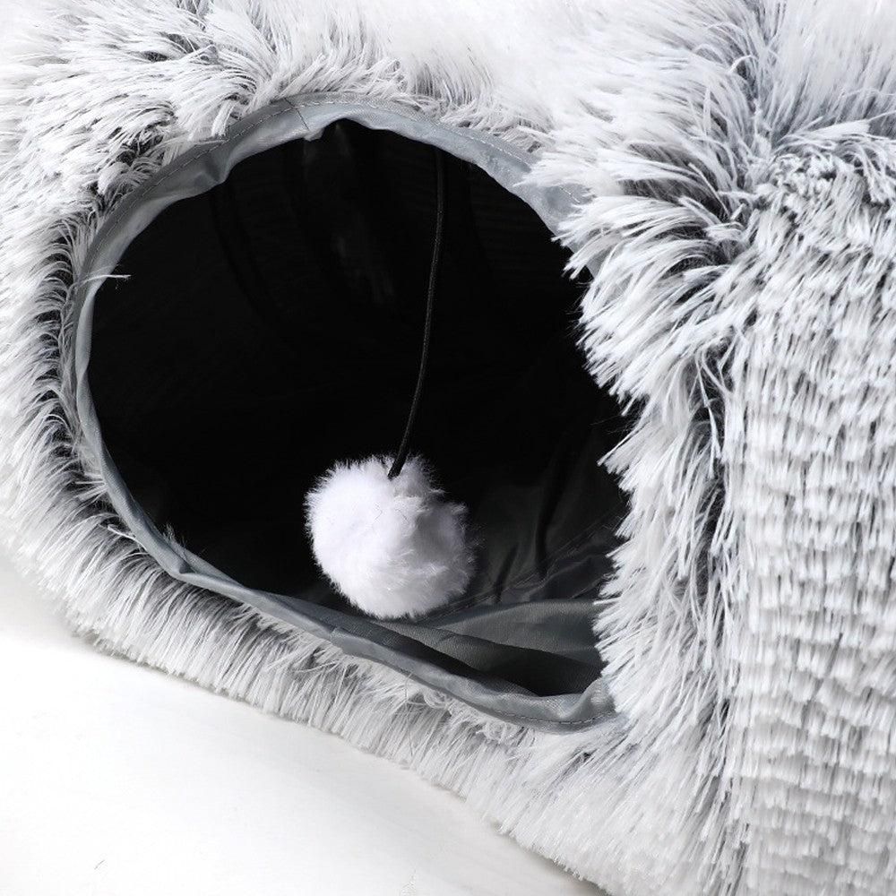 Plush Cat Tunnel with Cat Bed Pet Cat Tunnel Toys Gray — image 3