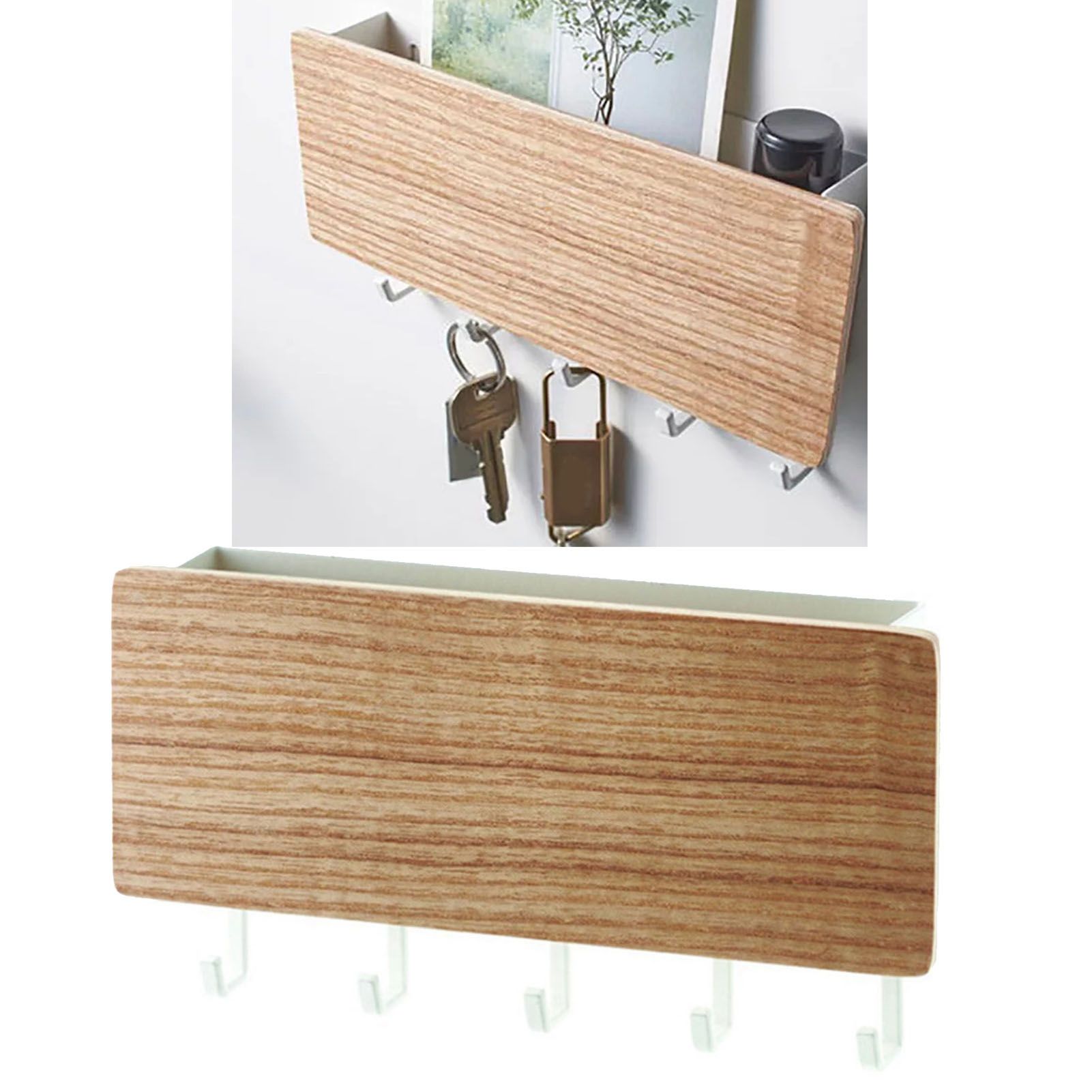 Japanese Wall Mounted Key Holder Wood with 5 Hooks Punch Free Multifunction Key Hanger for Home Natural Wood Color โ image 5