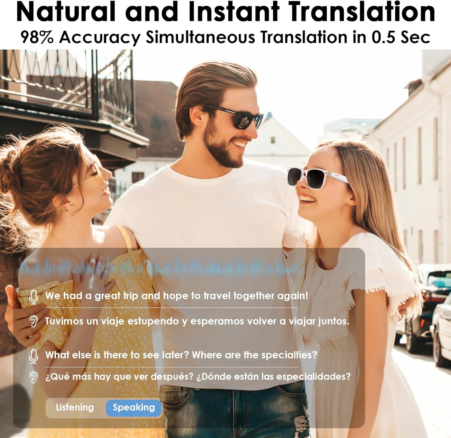 AI Smart Translation Sunglasses: UV400, Bluetooth, 110+ Languages, Voice Control – Ideal for Travel & Work (Pink) — image 4