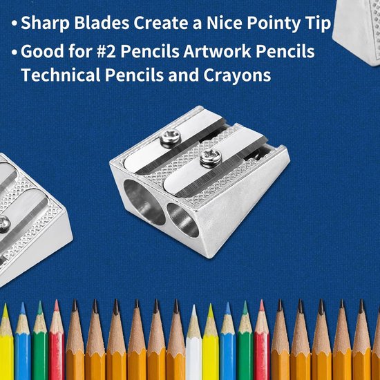 Pencil Sharpener - 3-Piece - Double Hole Pencil Sharpener - Portable Manual Pencil Sharpener - Suitable for Children, Home, School and Office - Silver — image 2