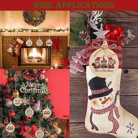 Pack of 50 Wooden Crafts to Paint Christmas Tree Hanging Ornaments Unfinished Wood Cutouts Christmas Decoration DIY Crafts — image 5
