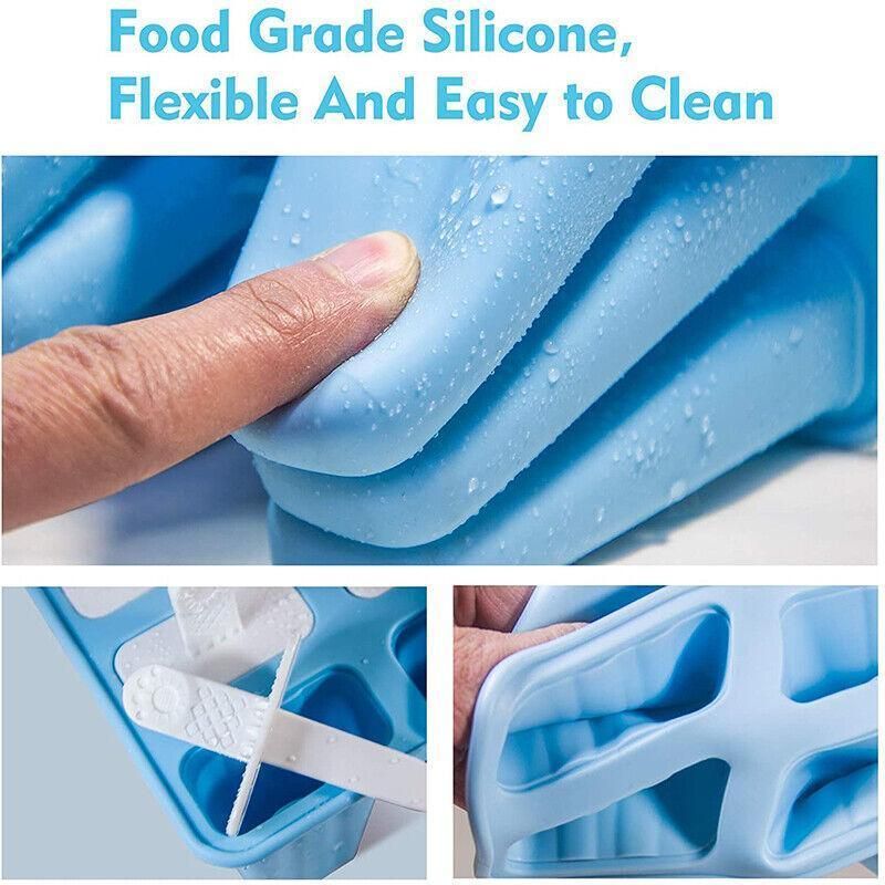 Silicone Ice Cream Mould Block Frozen Molds Icy Pole Jelly Popsicle - Blue-4Grid — image 4
