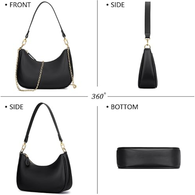 Women's Retro Shoulder Bag Classic 90s Style Underarm Purse Faux Leather Crescent Hobo Handbag with Zipper for Daily Use and Evening — image 3