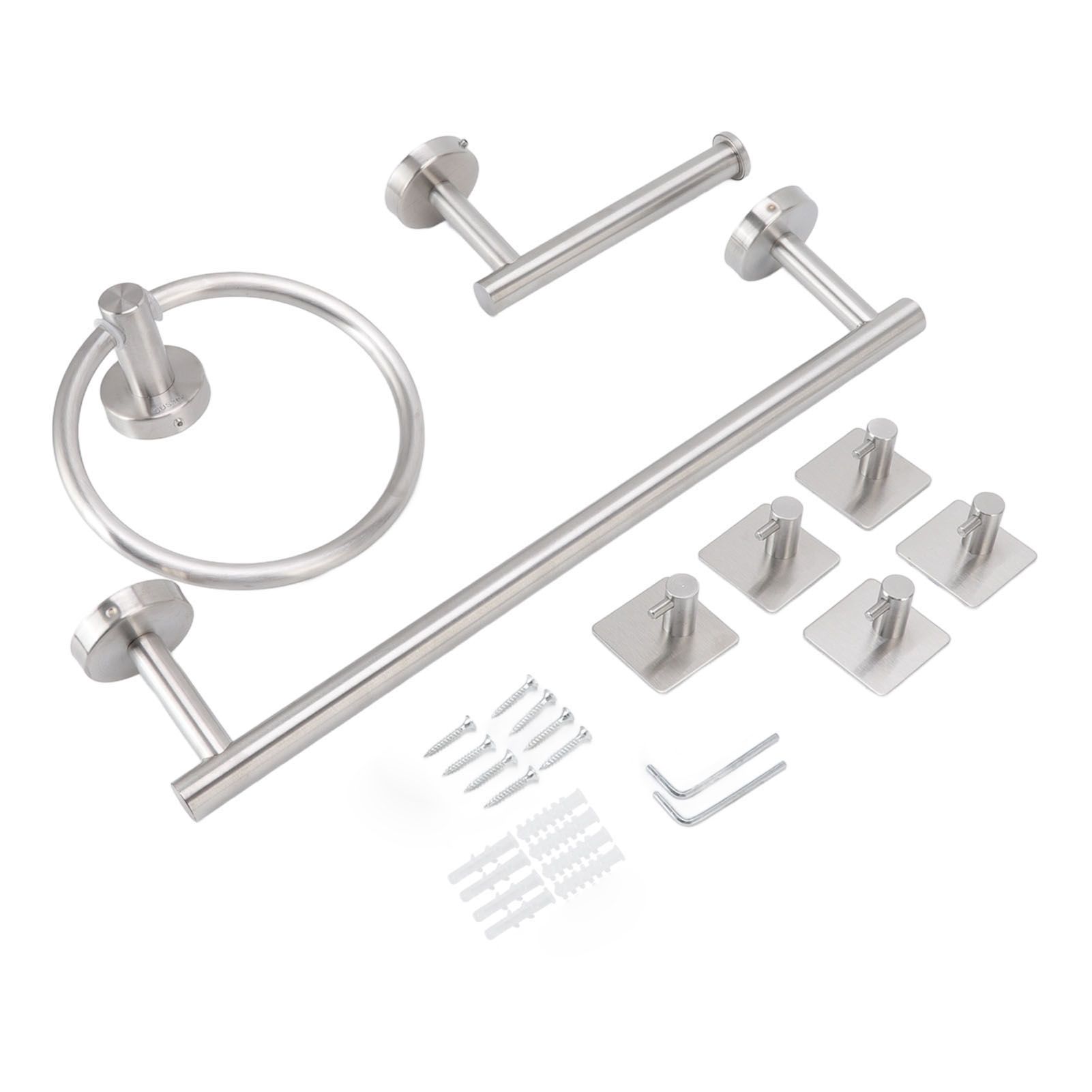 Bathroom Hardware Set with Towel Rings Towel Bar Tissue Holder 5 Hooks 304 Stainless Steel Bathroom Accessories Set โ image 2