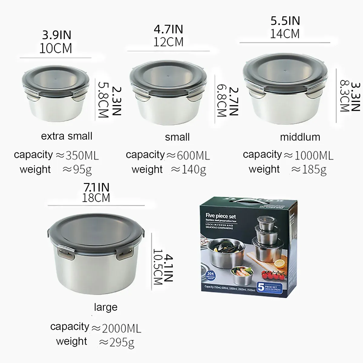 Stainless Steel Box Set 4pcs Sealed Lunch Food Container Refrigerator Use โ image 3