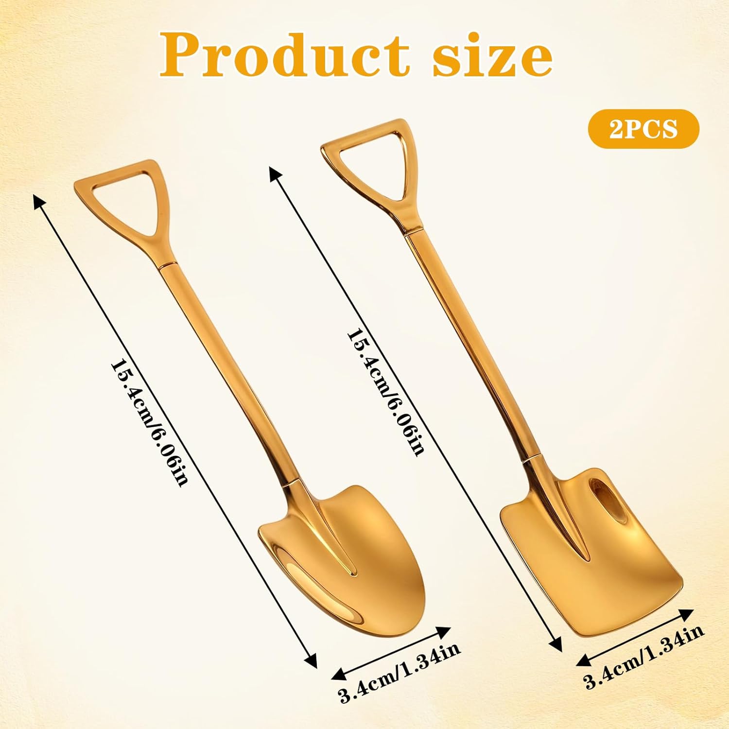 2PCS Mini Gold Shovel Spoons, Stainless Steel Shovel Spoons Square Head Pointed Reusable Spoon Set for Coffee Dessert Ice Cream Tea Appetizers New Home Couples