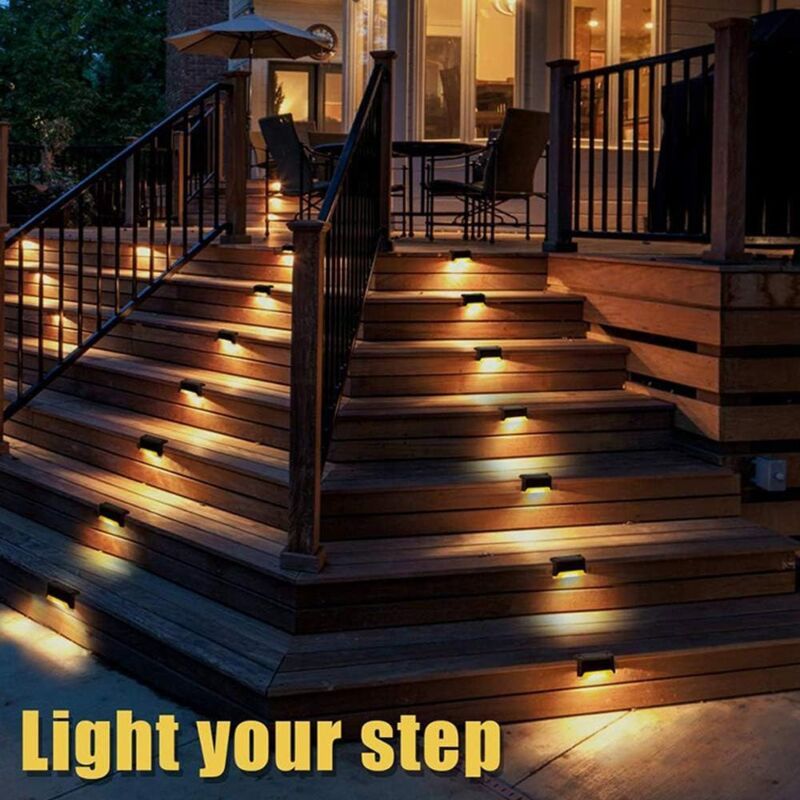 8 Pieces Solar Light, LED, for Stairs, Deck, Outdoor Black Shell Warm White — image 2