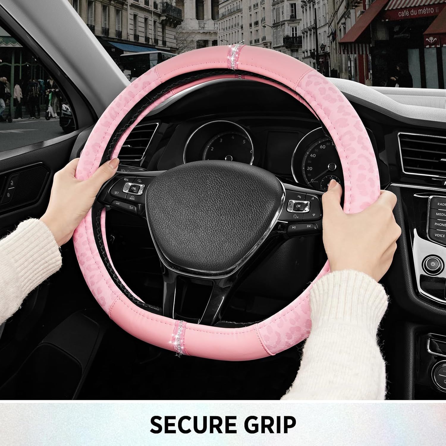 Leopard Steering Wheel Cover for Women, Cute Anti-Slip Microfiber Leather, Fits D Shape Flat Bottom Steering Wheel 14.5-15 Inch - Pink and Pink Leapoard โ image 5