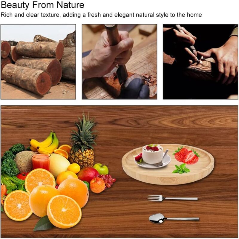 2 Piece Bamboo Saucers 20Cm ROund Bamboo Tray Bamboo Plant Saucer ROund Serving Tray Wooden Flower Pot Saucer For Cups — image 4