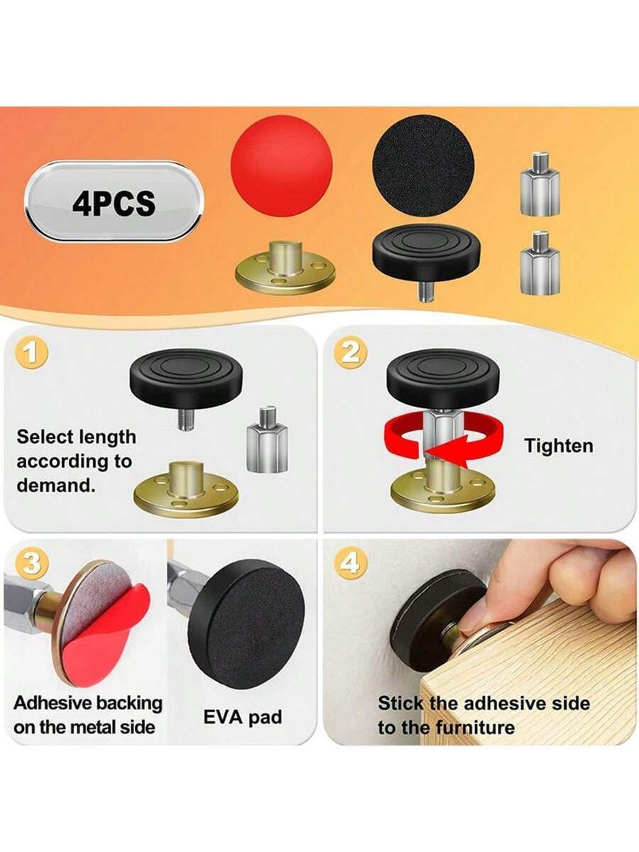 4PC Adjustable Bed Headboard Stabilizer – Prevents Shaking, Random Patterns, Easy Installation 28mm-40mm — image 2