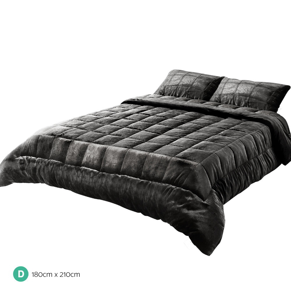 Giselle Bedding Faux Mink Quilt Charcoal Double โ image 2