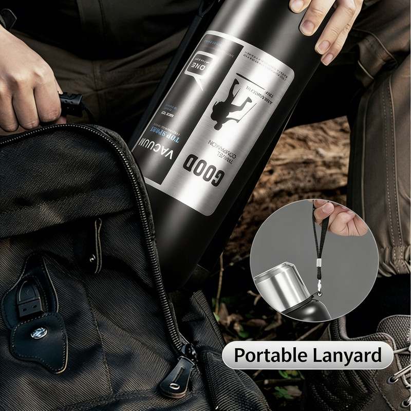 Antibacterial 316 Stainless Steel Vacuum Flask 600ml | Tea Infuser & Insulated Bottle for Hot/Cold Drinks (Black) — image 4