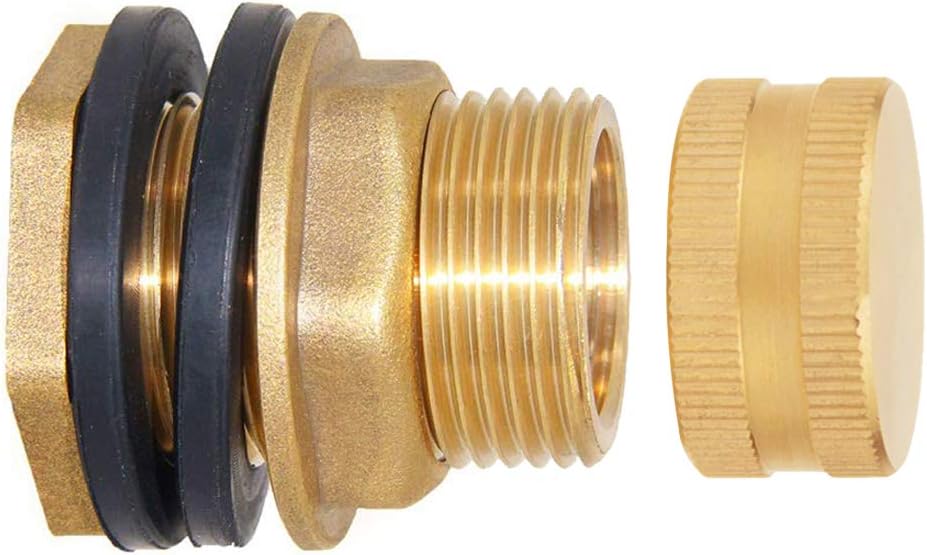 Brass Male Garden Hose Bulkhead Fitting with Plugs,1/2" Female 3/4" GHT Male Water Tank Connector Threaded and 3/4" GHT Female Outer Hex Head End Pipe Caps — image 3