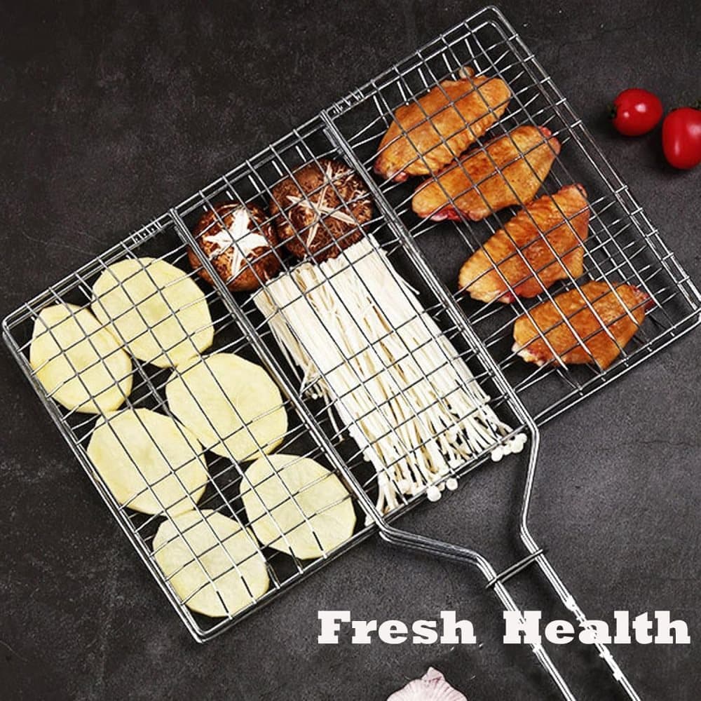 Foldable Grill Basket Stainless Steel for Fish Vegetables and Meat, Compatible with Camping and Outdoors, 46.5 × 32 cm — image 3