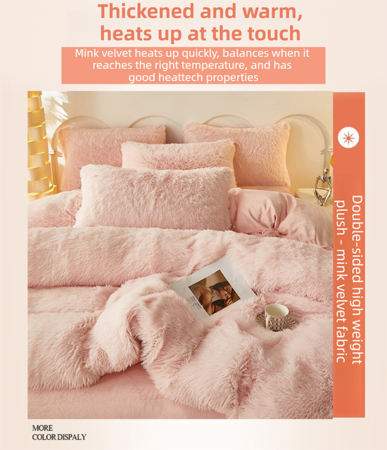 Dusty Rose Luxury Thick Plush 4 Piece Bedding Set for 1.5m & 1.8m Beds – Winter Ultra Soft Warm Bedding with Double-Sided Faux Mink Fur & Crystal Velvet — image 3