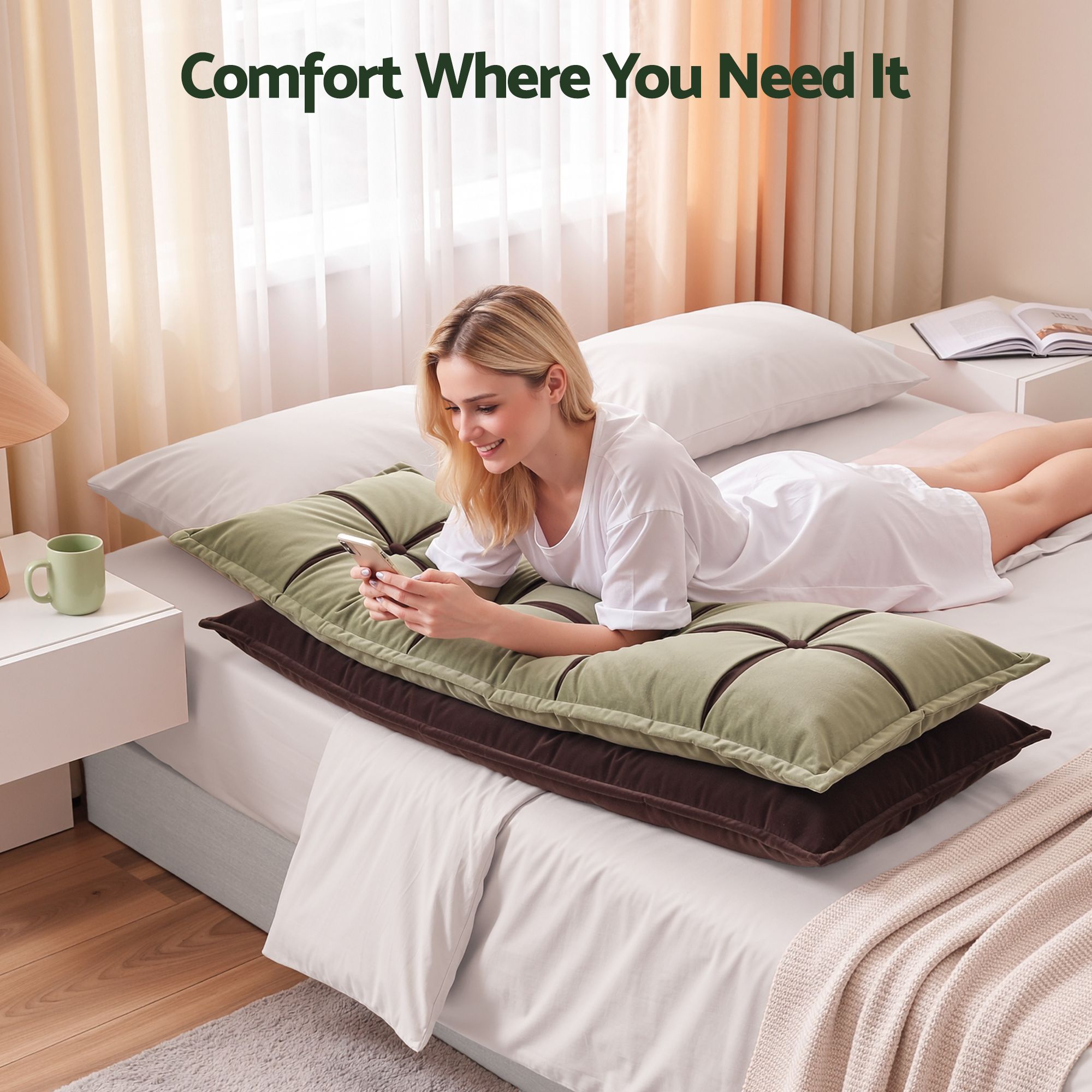 Giselle Bedding Headboard Pillow with Double-Layer Storage Wedge Reading Backrest with Adjustable Filling, Chenille Bed Rest Cushion for Daybed, Dorm, and RV โ image 6