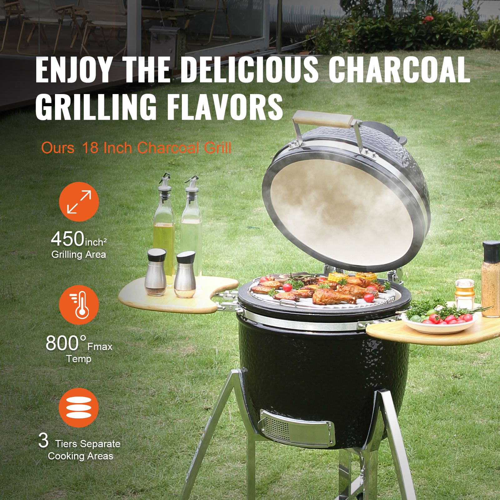 Portable Charcoal Grill, Propane Gas Grills with Cover and Cart, Heavy Duty Stainless Steel BBQ Grill, Mini Smoker for Outdoor Cooking, Barbecue Camping — image 2