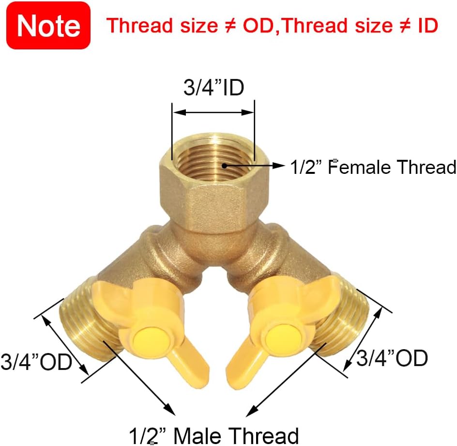3 Way Split Brass Shut Off Ball Valve Fitting G 1/2" Male x 1/2" Female Thread Y Shaped Type Union Intersection with 2 Switch — image 2