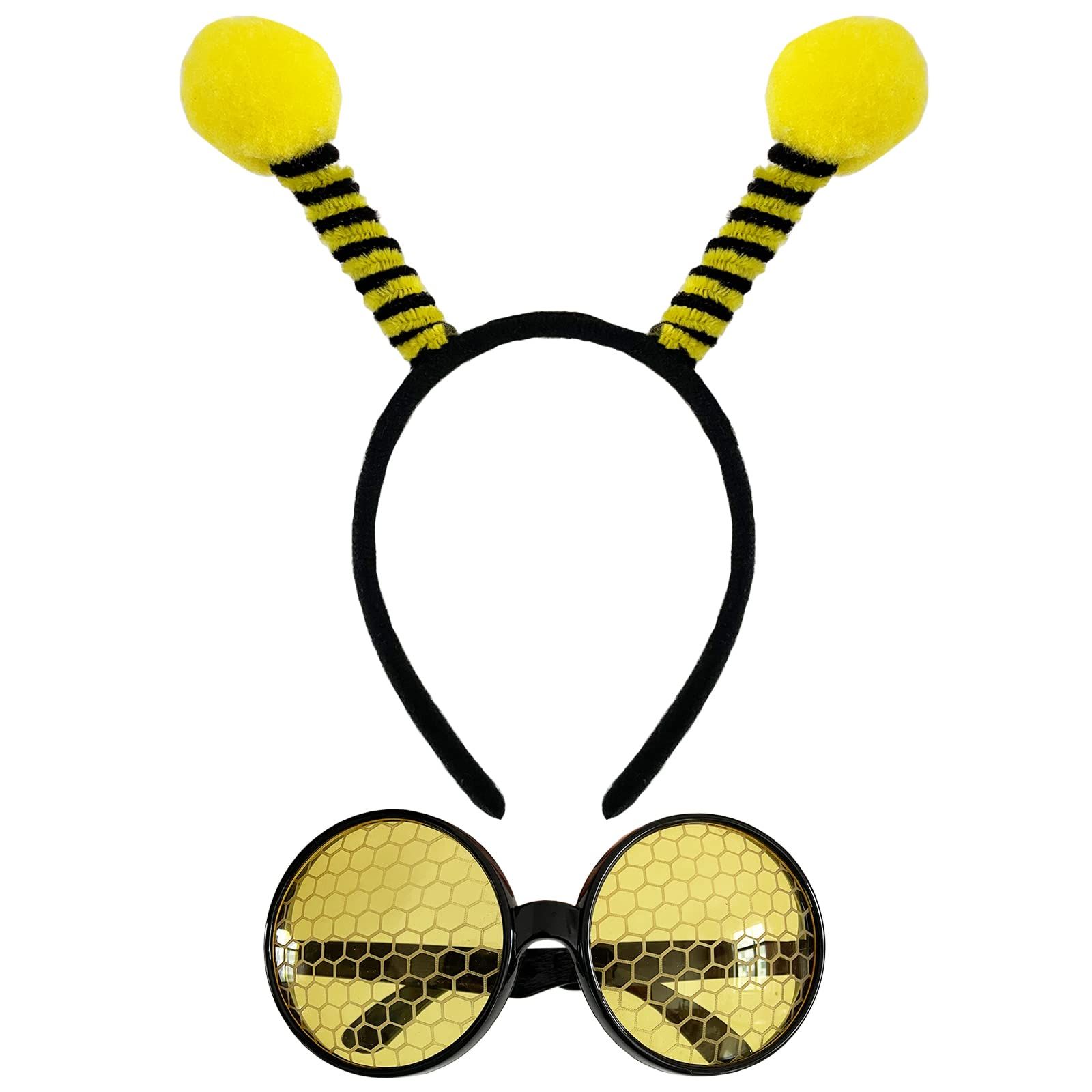 2 Pcs Halloween Bee Headband Honeycomb Eyeglasses Glasses Bumblebee Honeybee Hair Hoops Bands Bumble Bee Headpiece
