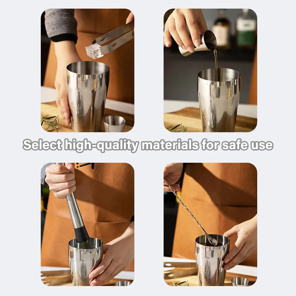 Cocktail Shaker Set Bar Tools Stainless Steel Mixing Glasses Drink Shaker Cups - Black — image 5