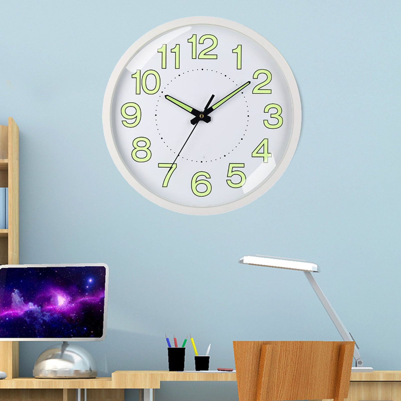 Silent Quartz Clock Plastic Wall Mounted Luminous Quiet for Living Room Bedroom 12in 30cm White Frame — image 6