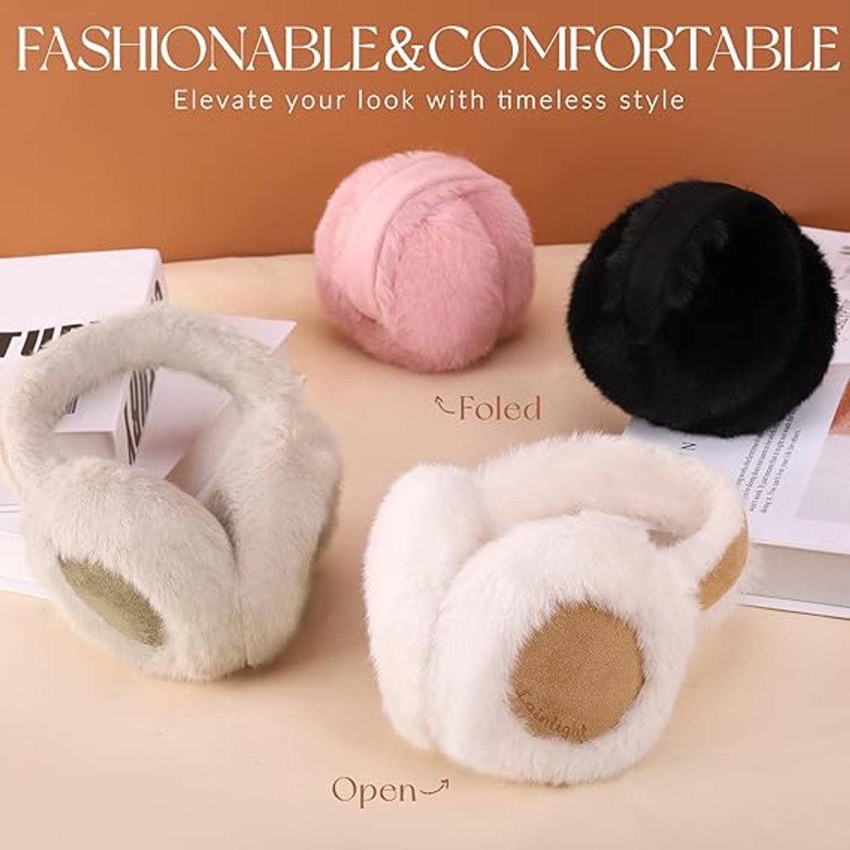 Warm earmuffs - Foldable, cute plush earmuffs - Soft and skin-friendly - Stylish and versatile - Protect your ears from the cold - black — image 4