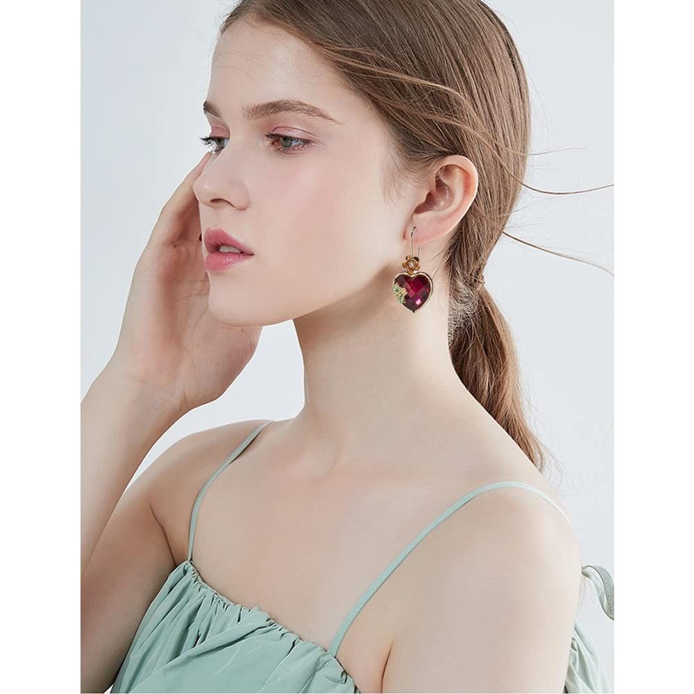 Fashion Multi Lucite Heart Flower Stone Drop Earrings For Women Womens Stone Heart Dangle Earrings (1pcs) — image 2