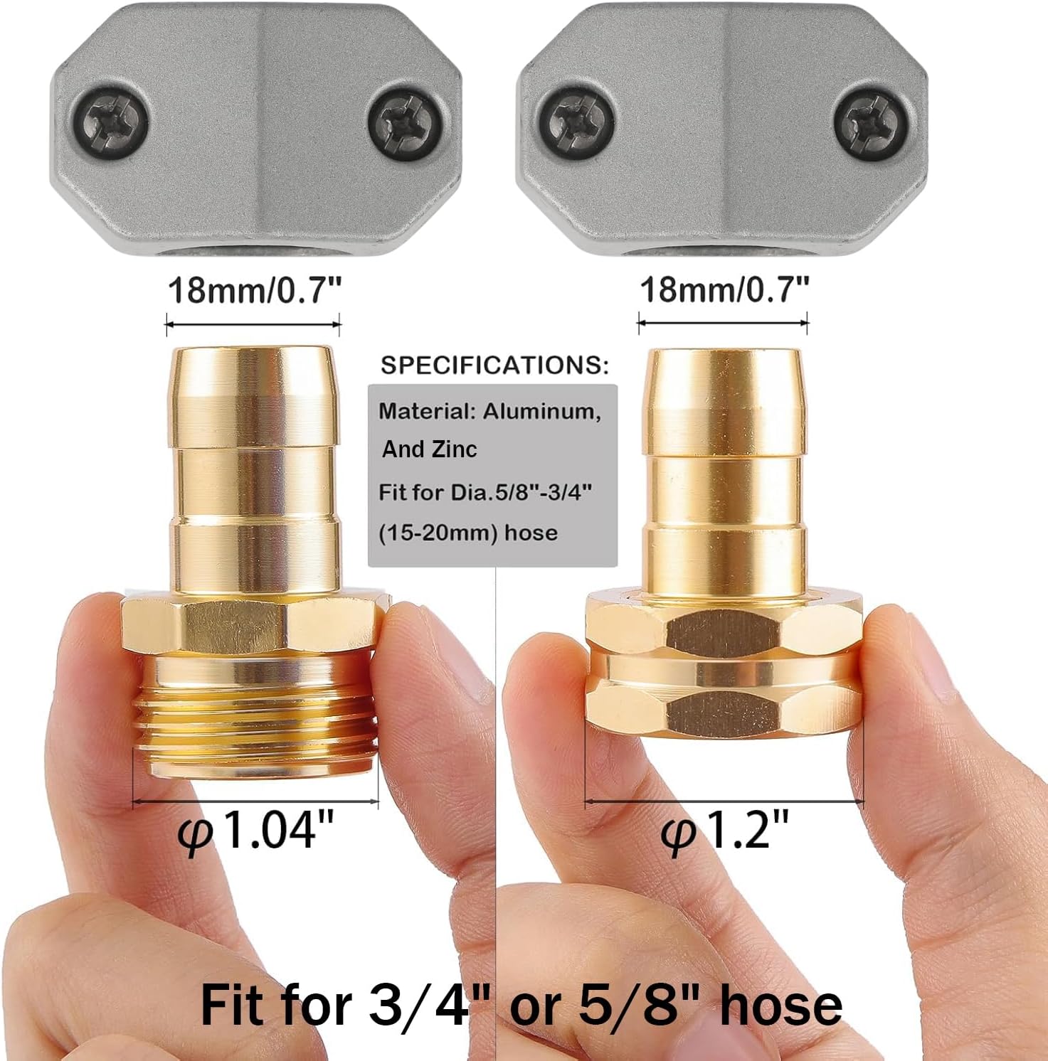 Garden Hose Repair Kits, 3 Sets Aluminum Alloy Water Hose Connector, Fit 3/4" and 5/8" Garden Hose, Male and Female Hose End Repair Fittings Replacement, Hose — image 2